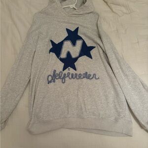 Gray Hoodie with Blue Star Design